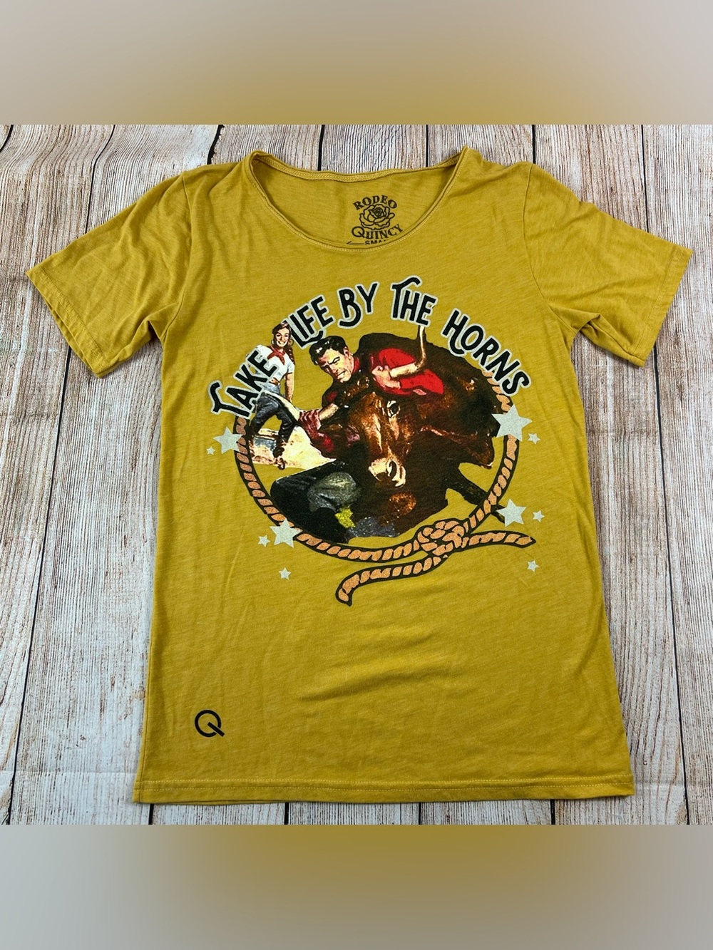 Women’s Rodeo Quincy Yellow Shirt Size Small Take Life By The Horns